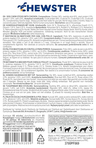 CHEWSTER Kaustangen für Hunde mit Huhn – Hundeleckerli - 85 Kaurollen für Hunde (800 g)