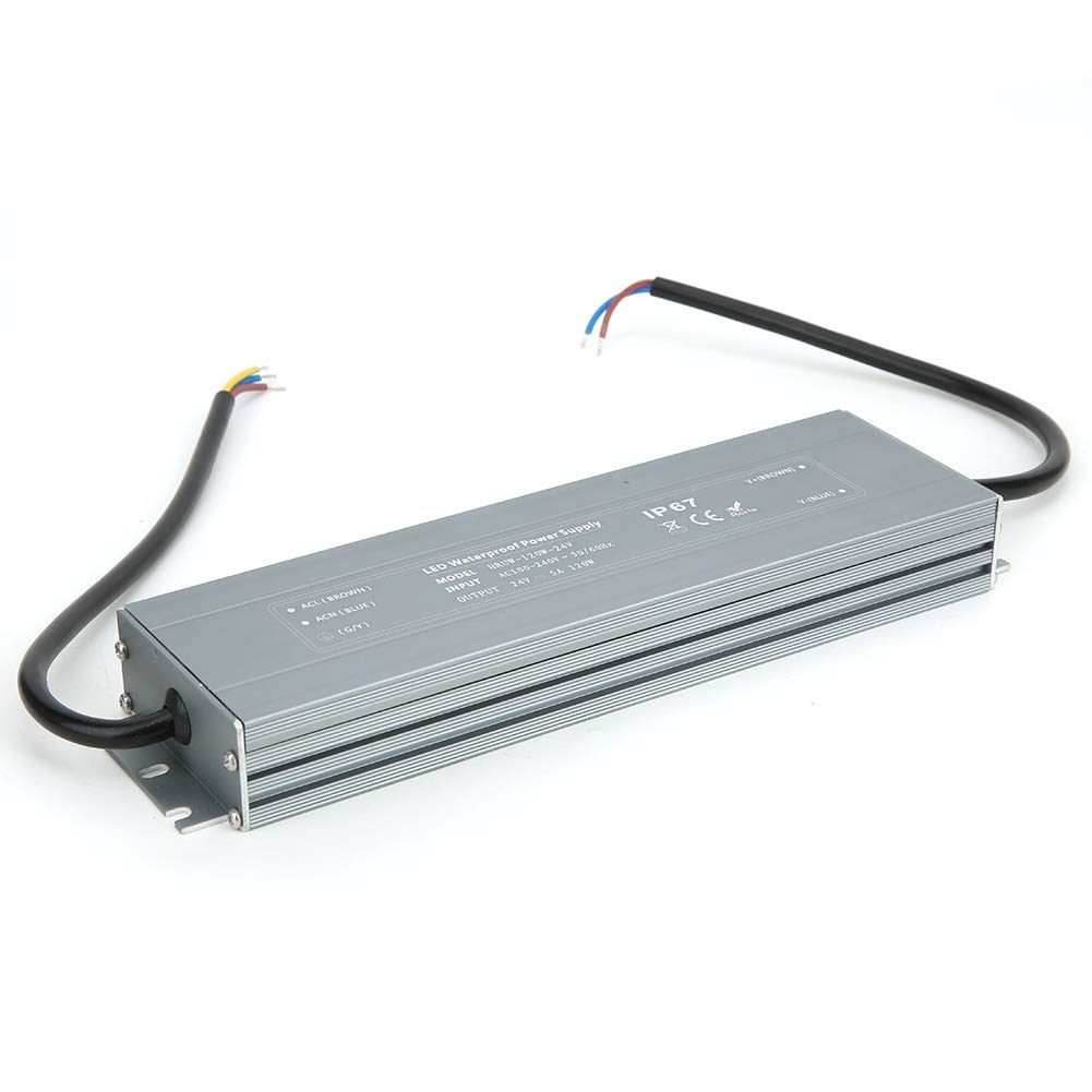 HRUW Alimentatore 120 W 24 V - Trasformatore driver LED con uscita 120 W 24 V CC - IP67 Impermeabile Alimentatore switching ultrasottile con ingresso da 100 a 240 V CA per