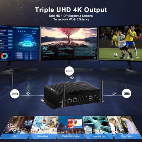 Image of HISTTON Fanless Mini PC Core i7-10810U, 8GB RAM 256GB M.2 SSD, Industrial PC with 2 RS232 /485 COM, Dual HD+DP 4K Triple Display, 2 LAN, 6 USB, GPIO, Wifi, BT 4.2, Mini PC Windows 11 Pro, support Linux
