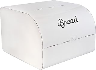 AuldHome Design Large White Bread Box; Farmhouse Enamelware Vintage Styl...