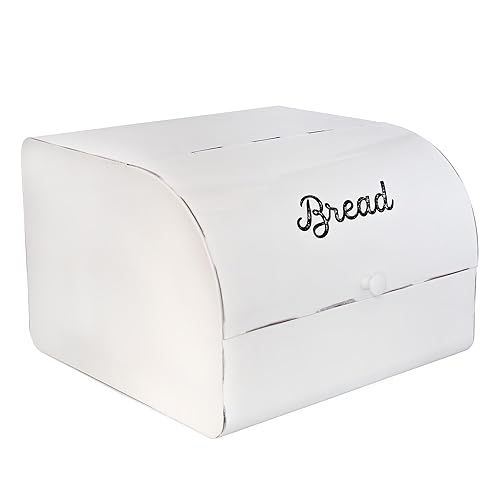 AuldHome Design Large White Bread Box; Farmhouse Enamelware Vintage Style