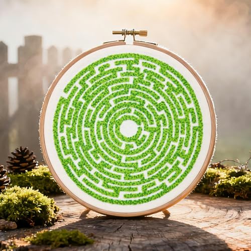 Image of Maze Embroidery Kits for Beginners Adults Funny Hand Embroidery Art Kits, Cross Stitch Kits for Beginners DIY Craft Kits for Adults Women, Entire Set of Embroidery Supplies【Full-length Video Tutorial】