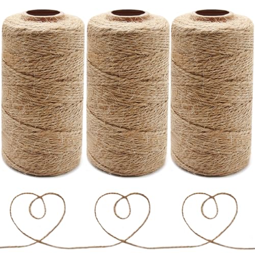 Anvin 984 Feet Cotton Twine Natural Jute Twine Packing Twines Bakers Twine Kraft Twine Wrapping Butchers Baking Arts and Crafts Gardening(Pack of 3, 10 Ply 2mm Thick)