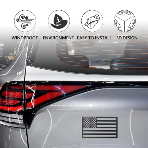 Image of 2PCS Universal Embossed 3D Metal All Black American Flag Emblem Decal Stickers, USA Car Military Patriotic Emblem + 4PCS American Flag Valve Stem Caps for Cars Trucks RV, SUV and More
