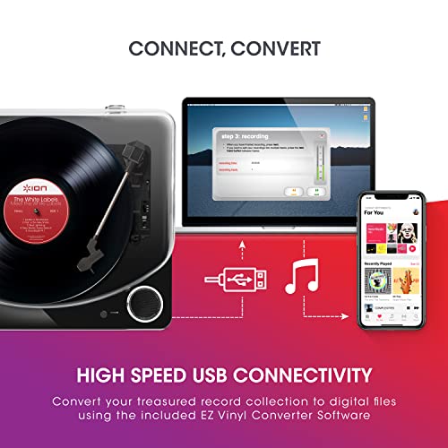 Ion Audio Max Lp Black |Three Speed Vinyl Conversion Turntable With Stereo Speakers, Usb Output To Convert Vinyl Records To Digital Files And Standard Rca & Headphone Outputs #TOP4