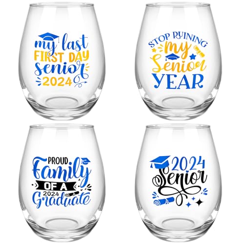 Yoiemivy Presentes de formatura, pacote com 4 ta&ccedil;as de vinho sem haste de gradua&ccedil;&atilde;o 2024...