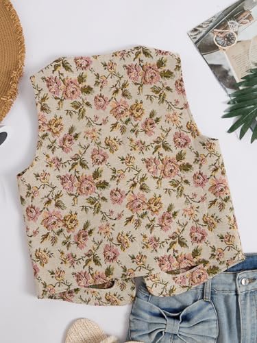 Verdusa Women's Vintage Floral Print Bow Tie Cowgirl Vest V Neck Sleeveless Jacket Outerwear2