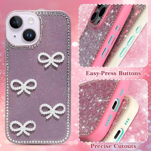 Image of DIZORO Compatible for iPhone 14 Cover 6.1, Luxury Diamond Cute with Bow Glitter Bling Case with Full Camera Protection Shockproof PC+TPU Glossy Shiny Back Cover Case for Girls Women (Lilac)