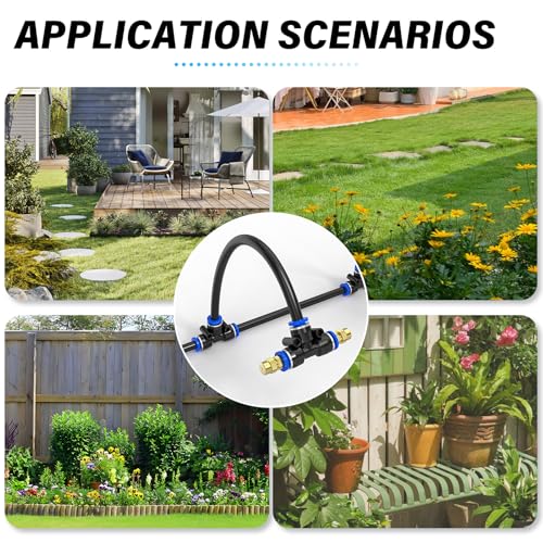 MEANLIN 8PCS Brass Misting Nozzles Tee with 12 Inch Built in Hose, Adjustable 360° Rotation Nozzles Water Mister Nozzles Thread Sprayer Parts for Outdoor Cooling System, Watering System, Patio Mister by MEANLIN MEASURE - Used condition - Image 7