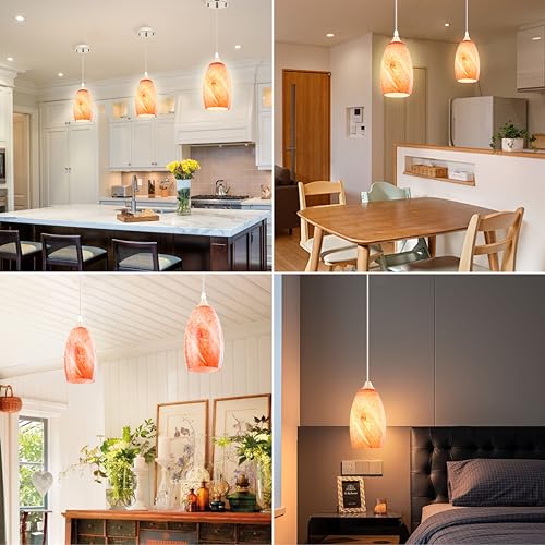 Image of GO&SO Glass Pendant Light Shades 1Pc,7.8 inch H x 4 inch D,Amber Red,Oval | 1.57 inch Fitter E26 Base,Chandelier Shades for Kitchen Island,Hanging Light Shades,Hand-Blown Art Fixtures