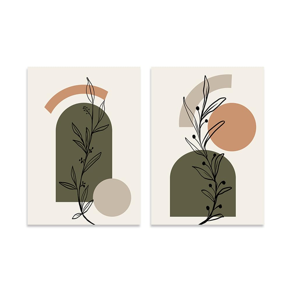 WUHBCZ Pictures,Boho Abstract Green Line Plant Yellow Circle Poster Wall Art Print Picture Canvas Painting Minimalist Bedroom Kitchen Living Room Decor-40 * 60cm*2PCS (No Frame)