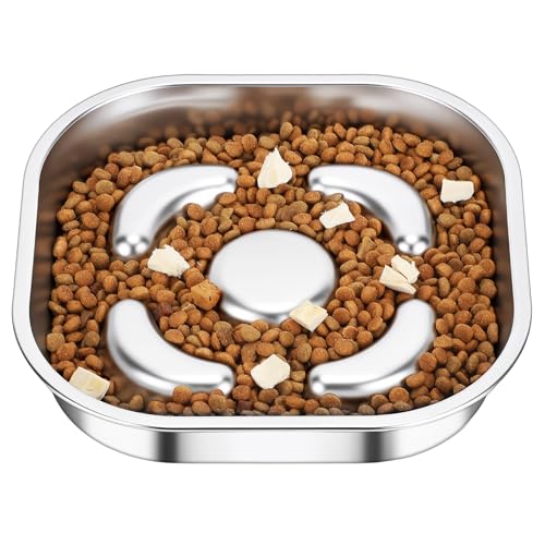 PETTOM Antischlingnapf Hunde Edelstahl, Anti Schling Napf Hund 23 * 23cm, Slow Feeder Hundenapf rutschfest Spülmaschinenfest für Große und Mittelgroße Hunde