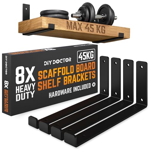 DIY Doctor Heavy-Duty Scaffold Board Shelf Brackets Set of 8 23.5cm Black Industrial & Rustic Metal Shelf Supports Wall-Mounted Storage & Home Décor