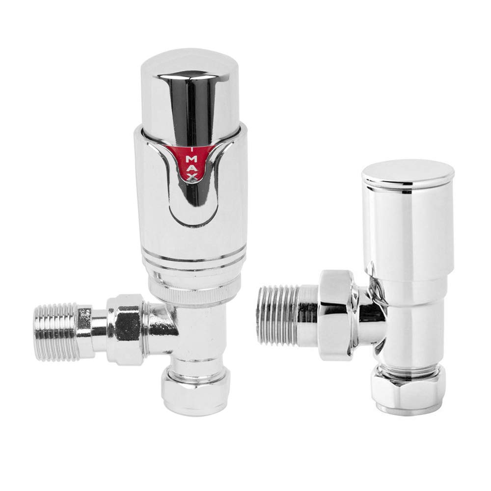 Nrg Chrome 15Mm Angled Trv Thermostatic Radiator Valves With Manual Angled Valve For Towel Rail Radiator