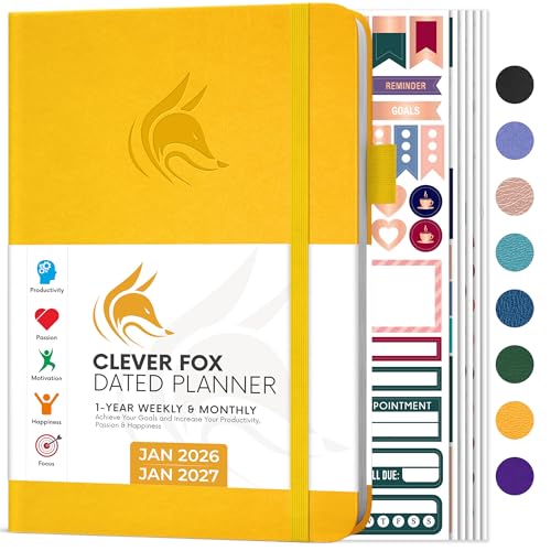Clever Fox Dated Planner 2026-2027 – Weekly Life Planner Notebook for Time Management – Planner with Habits Tracker & To-Do List (Amber Yellow)