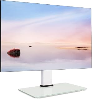 FITUEYES Universal TV Stand White for 27-60 Inch TV - Swivel Table Top TV Stand Mount with Glass Base, Pedestal TV Mount Stand for Bedroom, Living Room, Height Adjustable, Holds 88lbs