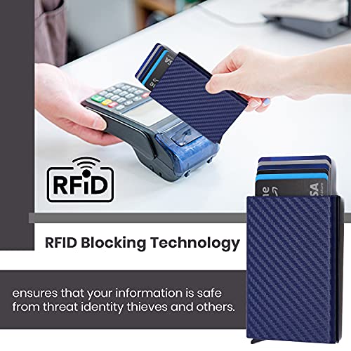 E Exenact Blue Pop-Up Wallet & Money Clip, **Minimalist**, Credit Cards Safe With Rfid Blocking And Metalic Clip Safely Holds Your Cash! Slim, Modern, Stylish Wallet New For 2022 #TOP3