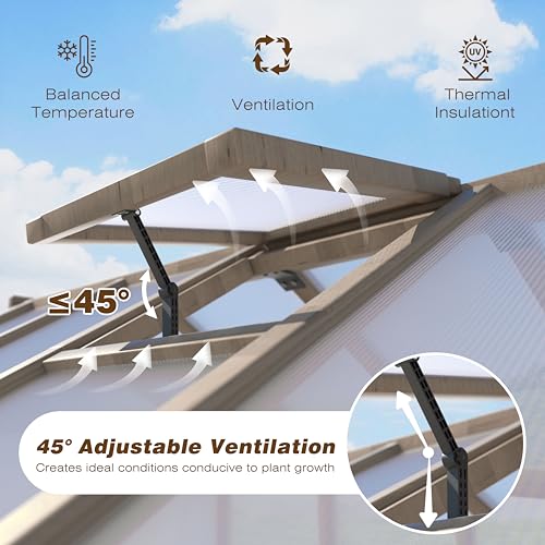VEIKOU 6x12FT Greenhouses for Outdoors, Wooden Greenhouse with Cedar Frame & Adjustable Vents , Green House with 6MM Thick Polycarbonate Panel for Outside, Garden, Backyard, Light Brown Mocha