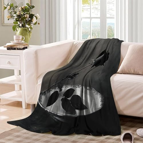 Couverture lit microfibre black rose plaid canapé chaude impression fleur - 4