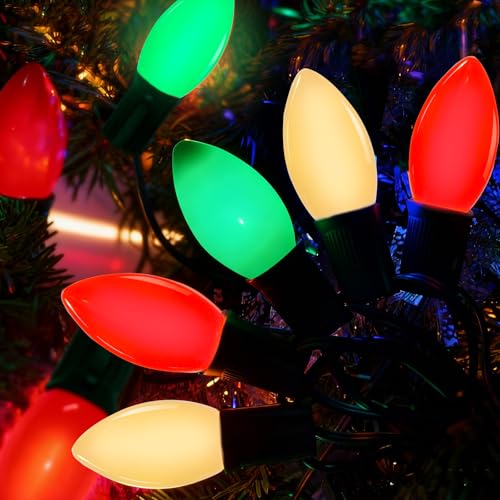 C9 LED Red White and Green Christmas Lights Outdoor, 26Ft