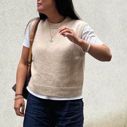 Image of Miqil Women Comfy Sweater Vest Casual Sleeveless Ribbed Knit Vest Trendy Crew Neck Knitted Pullover Tank Top Streetwear