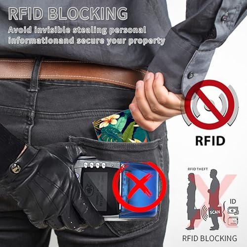 Credit Card Holder PU Leather Trifold Pop Up Card Slot Wallet, with RFID Blocking & Magnetic Close Credit Cards Cash Wallets, Slim Pocket Credit Card Holder for Women Men, Tortoiseshell Leaf4