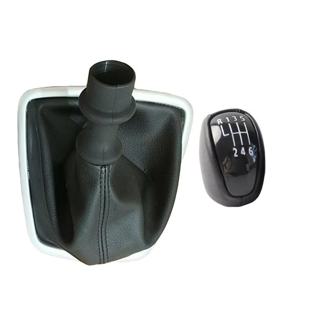 YDXHERTA 6 Speed Shifter Handle Stick Boot for Renault for Laguna Mk3 2007-2015 Manual Gear Shift Knob Leather Gaiter Boot Cover Lever Auto Parts(Black knob and Boot)