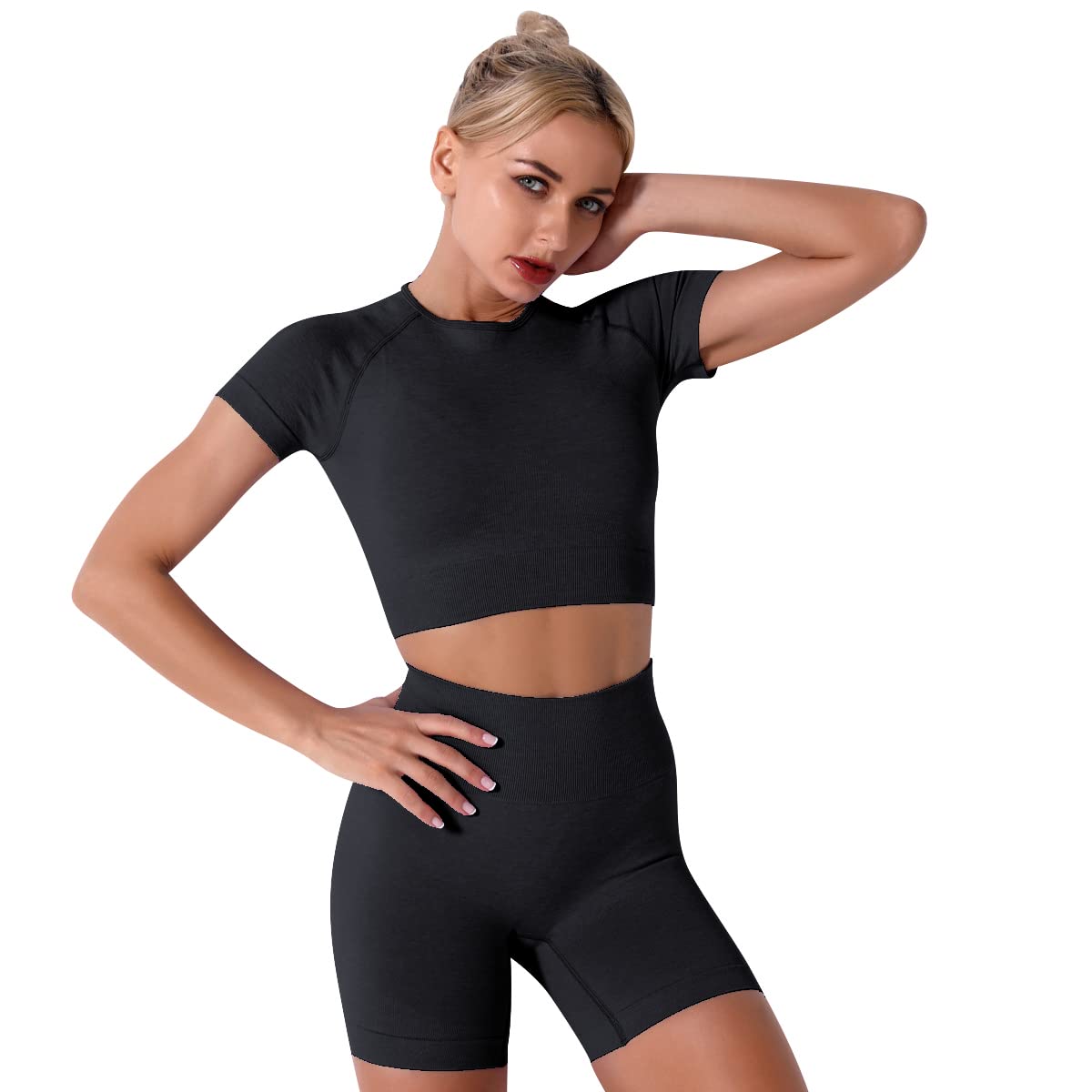 Women's Yoga Outfit Seamless Workout Set High Waist Exercise Shorts Pants with Sport Bra 3PCS Tracksuit Gym Tracksuits
