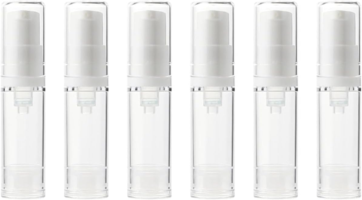 X spring Travel Airless Pump Bottles, 6 PCS 5ml Refillable Leakproof Containers for Skincare Cosmetics Toiletries, Mini Pump Bottles for Travel Foundation Serum Lotion