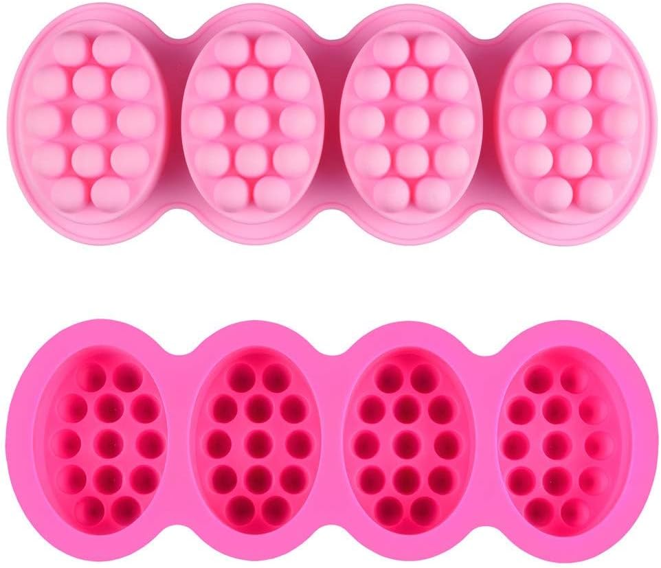 2 Pcs Massage Mold, SJ 4 Cavity Silicone Massage Bar Soap Mold, Food Grade Silicone Mold, BPA Free Soap Making Trays, Pink