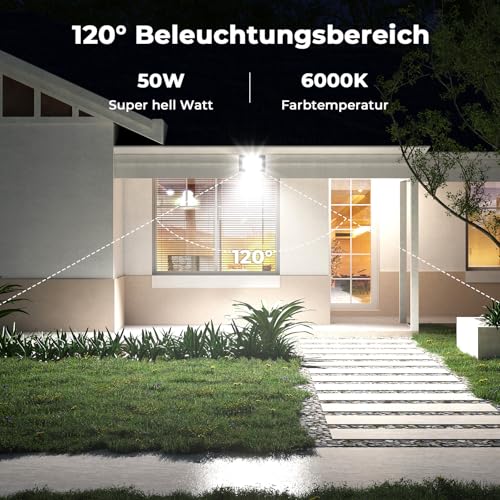 LED Strahler Außen,50W 5000LM Superhell Spotlight Außenleuchte Flutlichtstrahler (6500k Kaltweiß)… – Ansicht 2