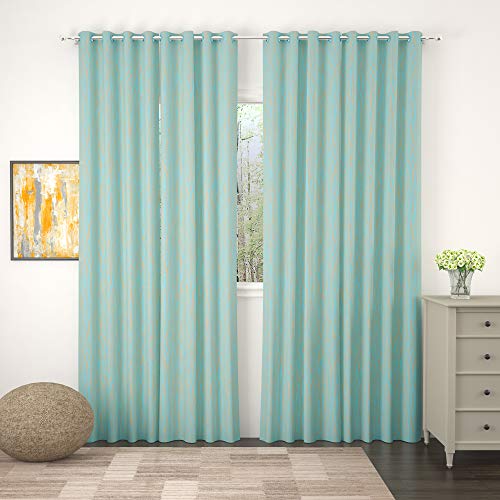 Image of Story@Home Bloom Collection Jacquard Lavish and Modern Rich Animal Print 4 Piece Eyelet Ring top Door Curtain for Bedroom and Hall - 7 Feet, Turquoise