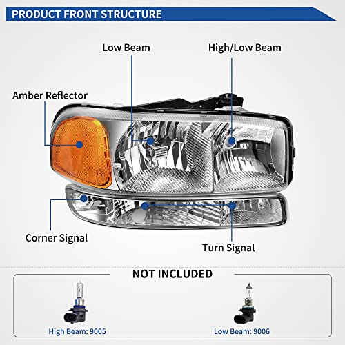 Image of oEdRo Headlights Assembly Compatible with 1999-2006 GMC Sierra 1500 2500, 01-06 Sierra 1500HD /2500HD /3500, 2007 Sierra 1500 /1500HD /2500HD /3500 Classic, 00-06 GMC Yukon XL Headlamp Chrome Housing
