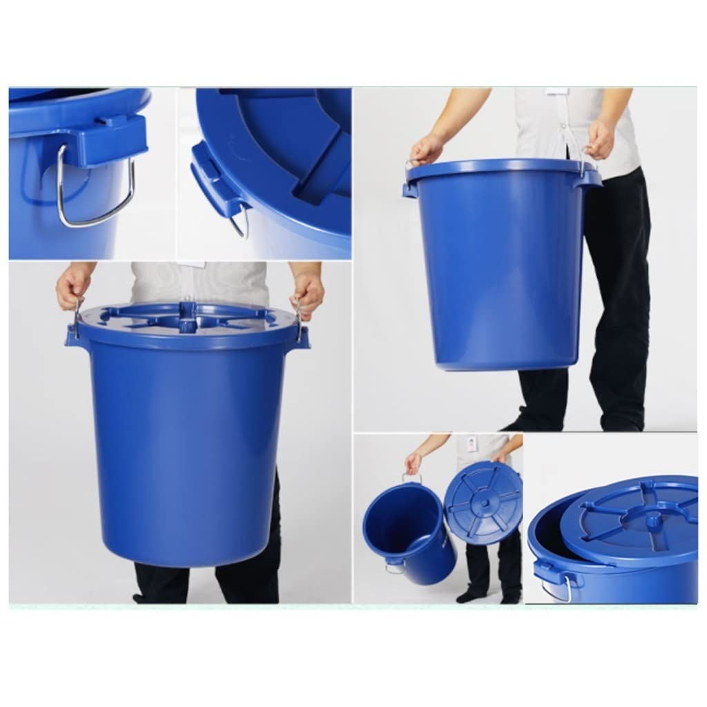 Outdoor Garbage Can Outdoor Trash Can Outdoor Compost Trash Can with Lid Large Capacity 65L Round Trash Can for Park Corridor Blue Patio Trash Can for Outside
