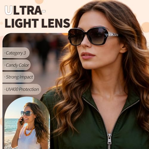Image of DragonflyDreams Women Large Sunglasses, UV 400 Glasses | Oversized Classic Trend Ladies Sunglasses Sparkling Large Frame