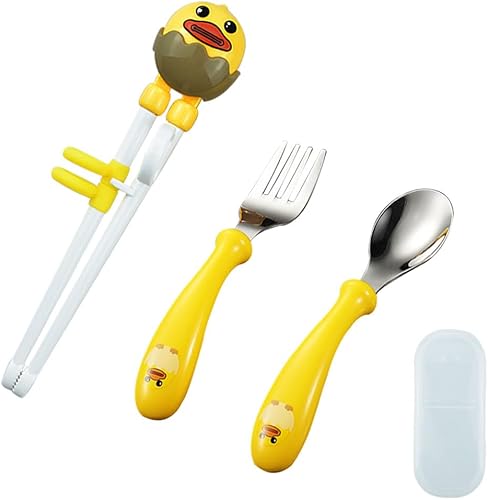 Miniatura 1 de Juego de palillos para niños, juego de palillos de entrenamiento para niños y principiantes, juego de palillos de pato amarillo, cuchara, tenedor y