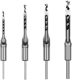 Broca Furo Quadrado para Madeira 4 Peças (1/4", 5/16", 3/8", 1/2") - Conjunto de Broca e Cinzel em Aço Alto Carbono para Carpintaria, MDF e Aglomerado