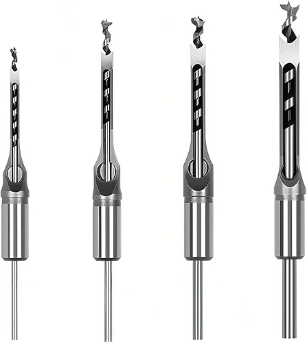 Broca Furo Quadrado para Madeira 4 Peças (1/4", 5/16", 3/8", 1/2") - Conjunto de Broca e Cinzel em Aço Alto Carbono para Carpintaria, MDF e Aglomerado