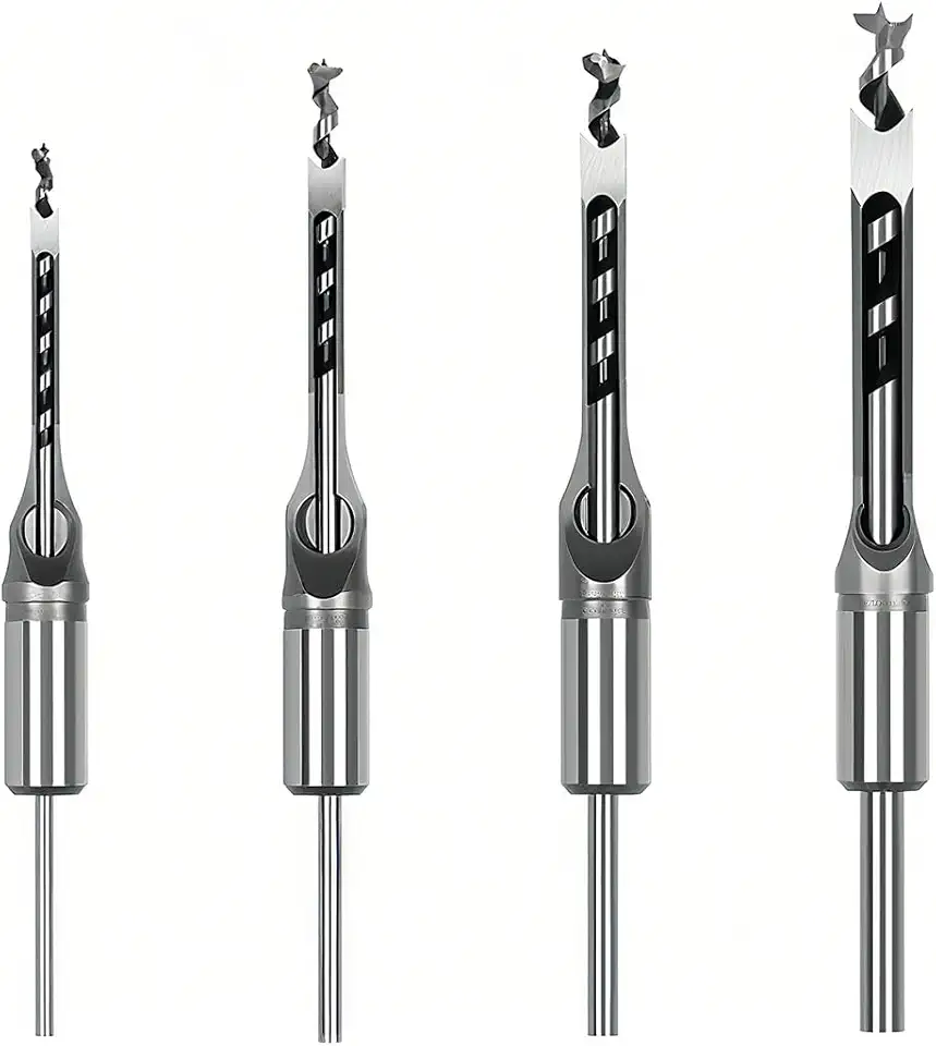 Broca Furo Quadrado para Madeira 4 Peças (1/4", 5/16", 3/8", 1/2") - Conjunto de Broca e Cinzel em Aço Alto Carbono para Carpintaria, MDF e Aglomerado