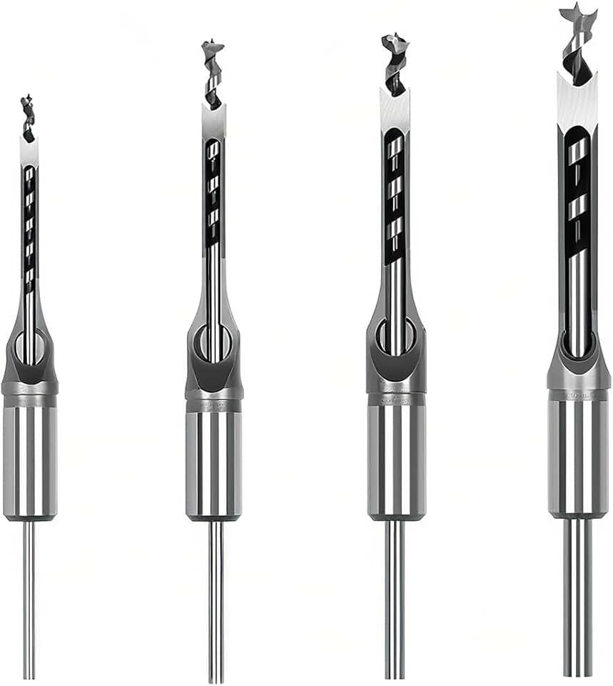 Broca Furo Quadrado para Madeira 4 Peças (1/4", 5/16", 3/8", 1/2") - Conjunto de Broca e Cinzel em Aço Alto Carbono para Carpintaria, MDF e Aglomerado