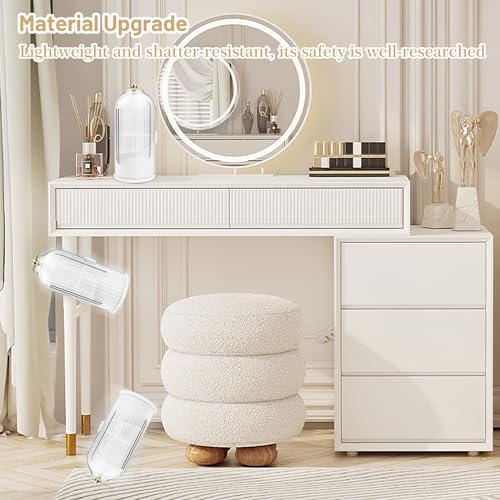 Makeup Brush Organizer with Clear Lid and Rotating Opening for Vanity