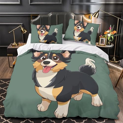 Housse de couette Corgi 3D 220x240 microfibre anti-plis avec fermeture éclair - 4