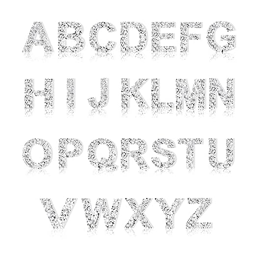 Gukasxi 26 st stora glitter strass alfabetet klistermärken silver kristall bokstäver lappar stryk på strass bokstäver klistermärken för gör-det-själv hantverk kläder skor väskor kepsar jeans dekorationer