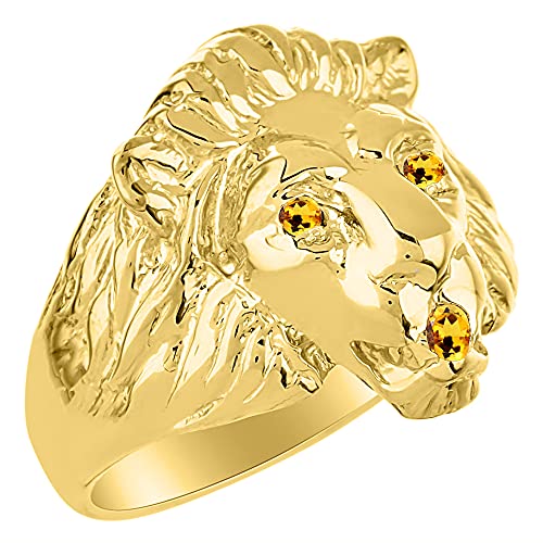 Rylos Lion Head Ring Gemstones in Eyes & Mouth - #1 in Men's Jewelry; Sizes 8-13 set in Yellow Gold Plated Silver3