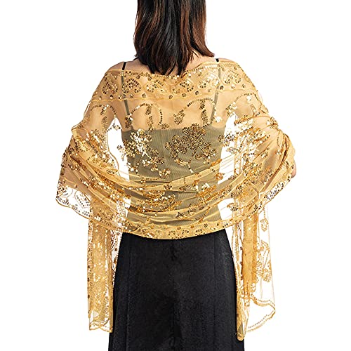 Old DIrd Women Embroidered Sequin Shawl Wedding Dress Evening Dress Temperament Shawl Bride Bridesmaid Scarf Shawl Gold