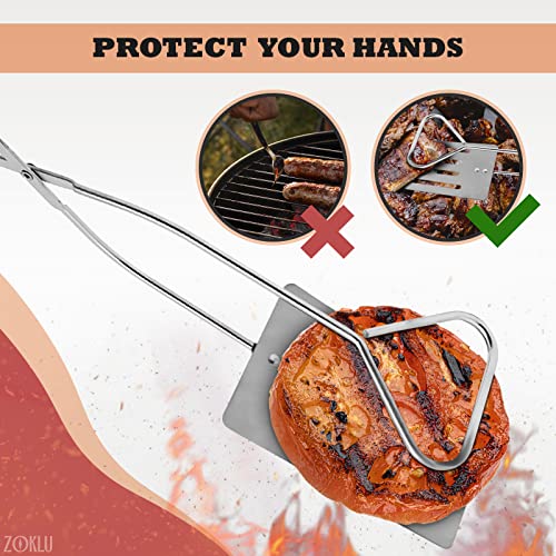 Long Barbeque Grill Tongs Spatula - Utensil Set Portable Grill Tongs For Cooking Gripper Kitchen Spatula Stainless Steel Hamburger Spatula - Barbecue Grill Tong Spatula Set Flat Top Grill Accessories #TOP3