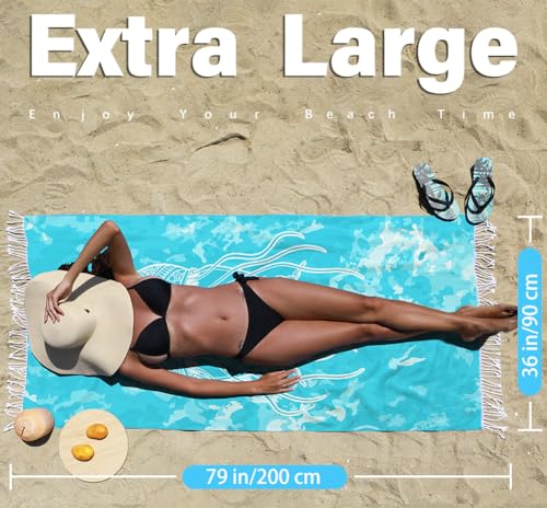 Widdonen Thin Turkish Beach Towel Lightweight Quick Dry Absorbent Cotton Bathroom Bath Pool Swim Towels Extra Large Oversized Sand Free Beach Accessories Essentials Cloud Gifts for Adult