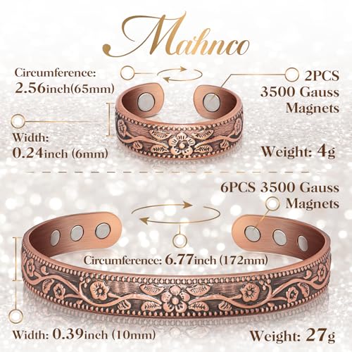 image for Mahnco Lymphatic Drainage Ring & Copper Bracelet for Women, Magnetic L