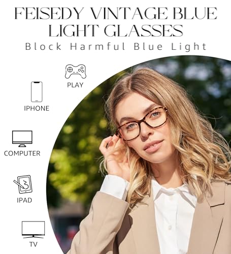 Image of FEISEDY Fashion Rectangular Blue Light Glasses for Women Retro Small Frames Vintage Trendy 90s Square Eyeglasses B0255