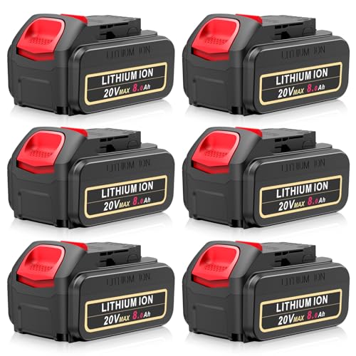 Image of Futurebatt 20V Lithium Ion Battery Replacement for Dewalt 20V Max 8000mAh Compatible with Dewalt Batteries DCB205 DCB206 DCB207 DCB204 DCB201 DCB200 DCD DCF DCG Series Cordless Power Tools (6 Pack)